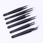 Set of 6 anti-static tweezers for electronic devices such as phones and other